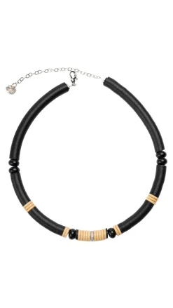 Black Bead Agate Puka Necklace