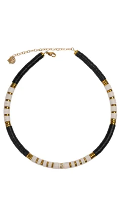 Black/Cream Pave Puka Necklace