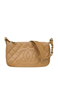 Chanel Caviar Quilted Pochette/Dark Beige