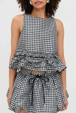 Crinkled Taffeta Frill Top