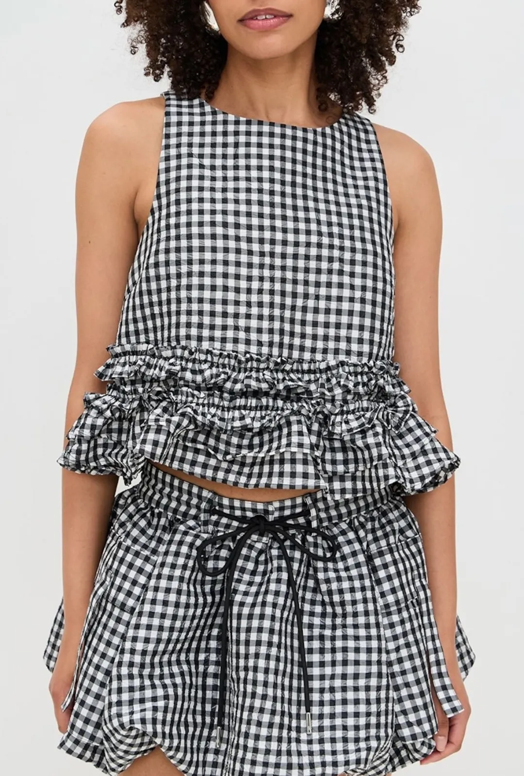 Crinkled Taffeta Frill Top