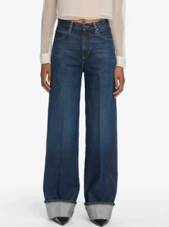 Cuffed Wide Leg Jeans in Spencer