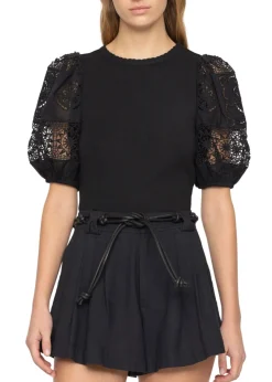 Dahlia Eyelet Combo Sleeve Tee