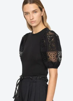 Dahlia Eyelet Combo Sleeve Tee