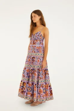 Flower Tiles Tiered Maxi Dress