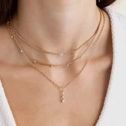 14k Prong Diamond Quad Chain Necklace