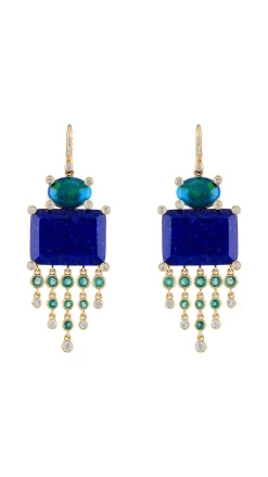 Lapis Opal Emerald Diamond Earrings