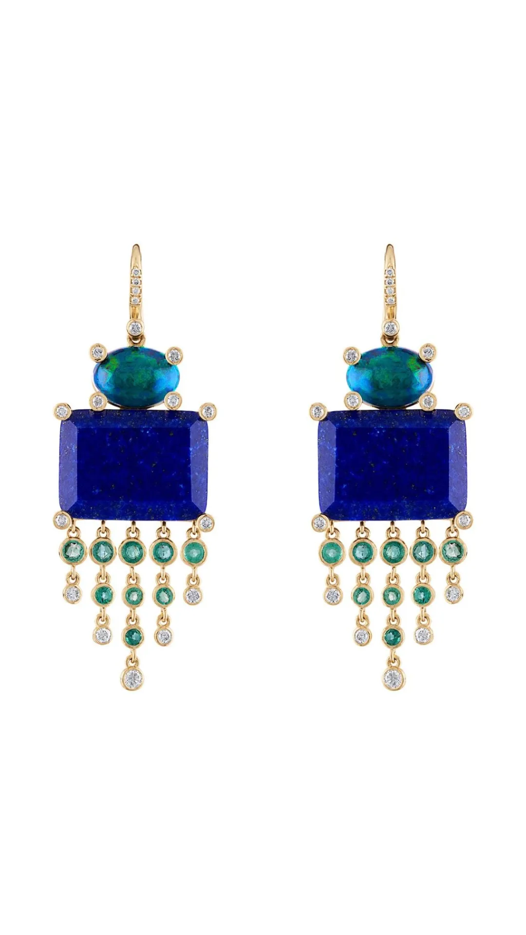 Lapis Opal Emerald Diamond Earrings