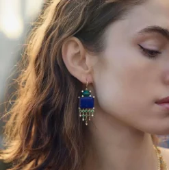 Lapis Opal Emerald Diamond Earrings