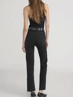 Le Sleek Straight Studded Jeans