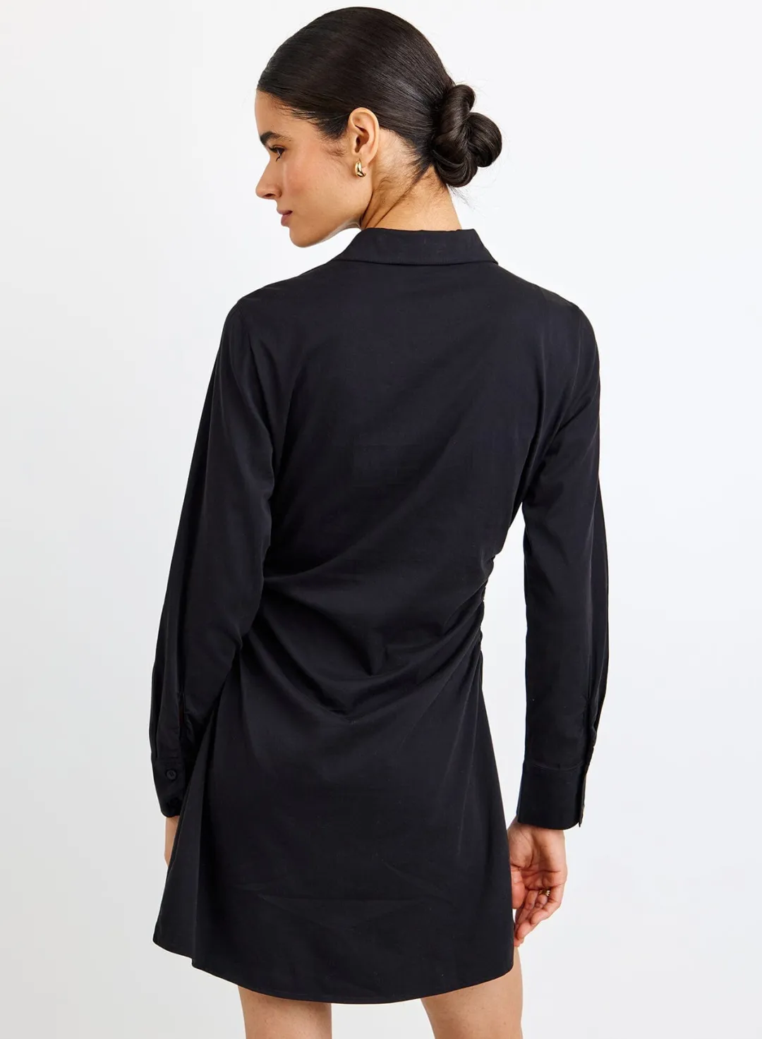 Long Sleeve Shirred Shirt Dress