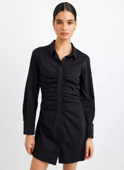 Long Sleeve Shirred Shirt Dress