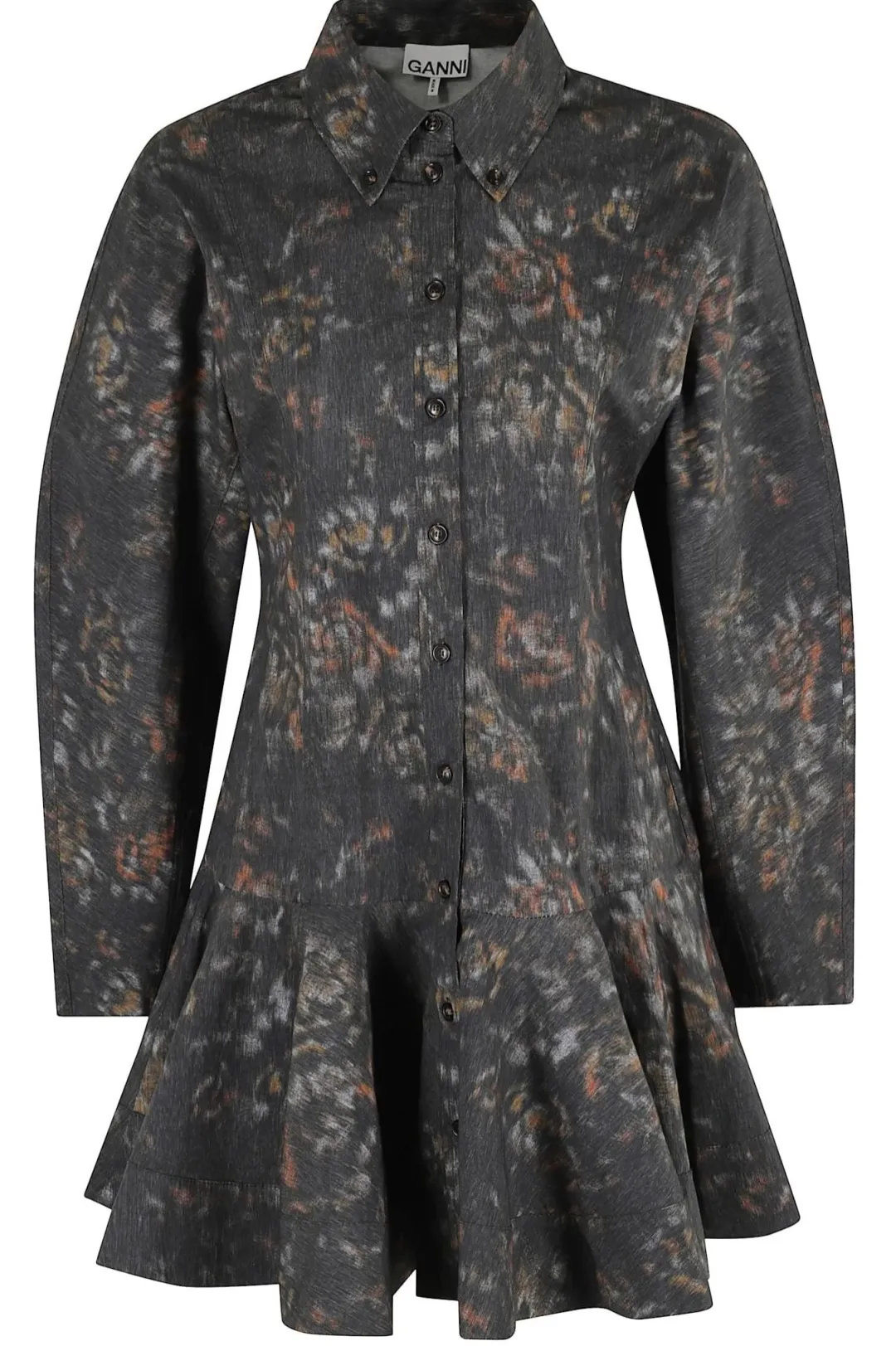 Printed Cotton Buttoned Mini Dress