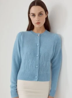 Puff Sleeve Popcorn Stitch Cardi