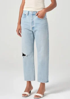 90's Crop Mid Rise Loose Straight Jeans
