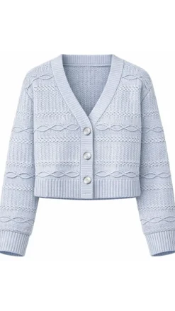 Solid Cropped V Neck Cardigan