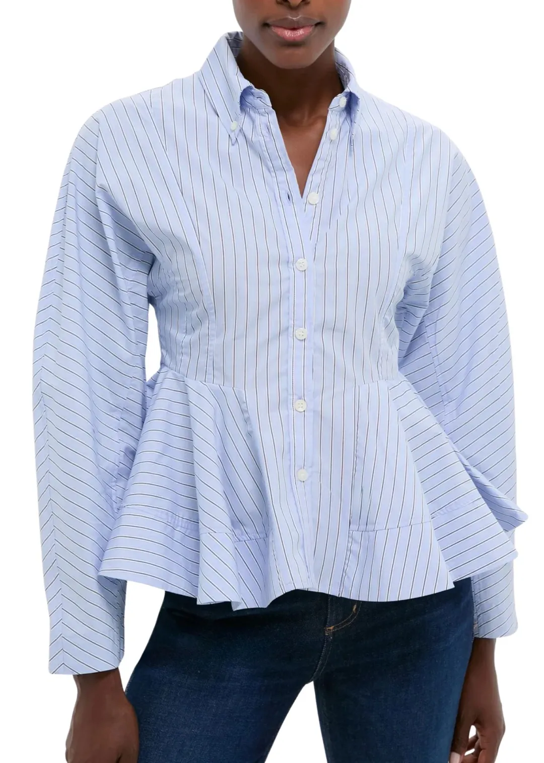Stripe Cotton Peplum Shirt