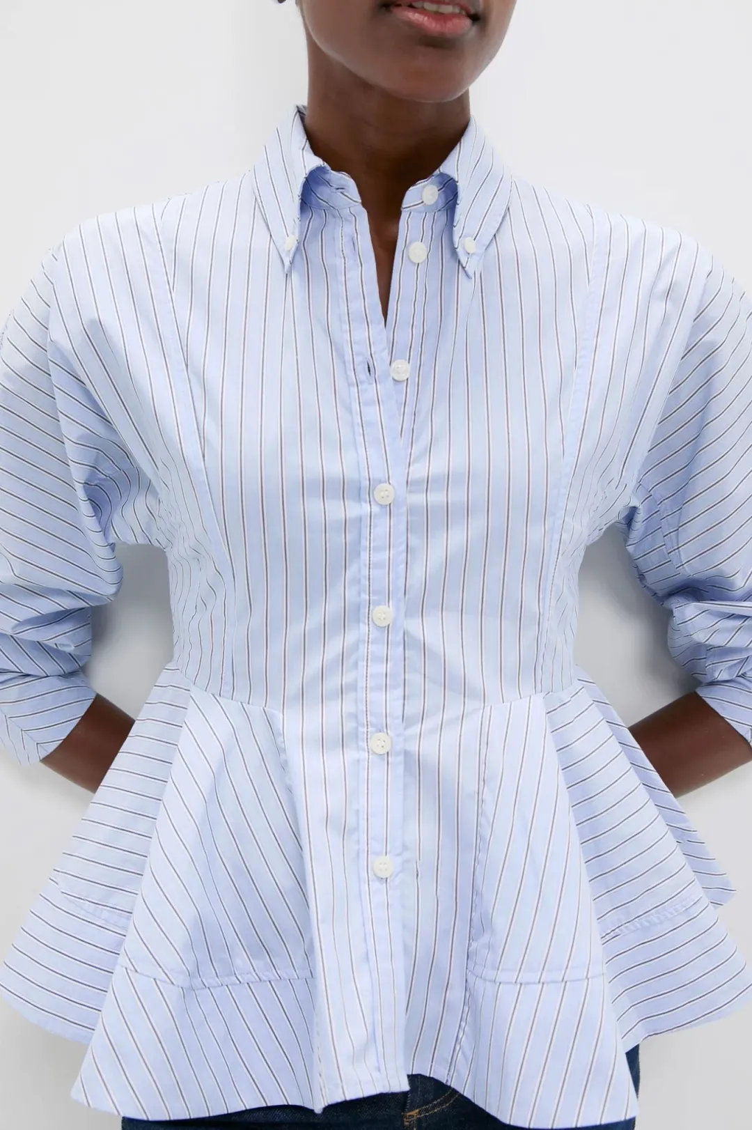 Stripe Cotton Peplum Shirt