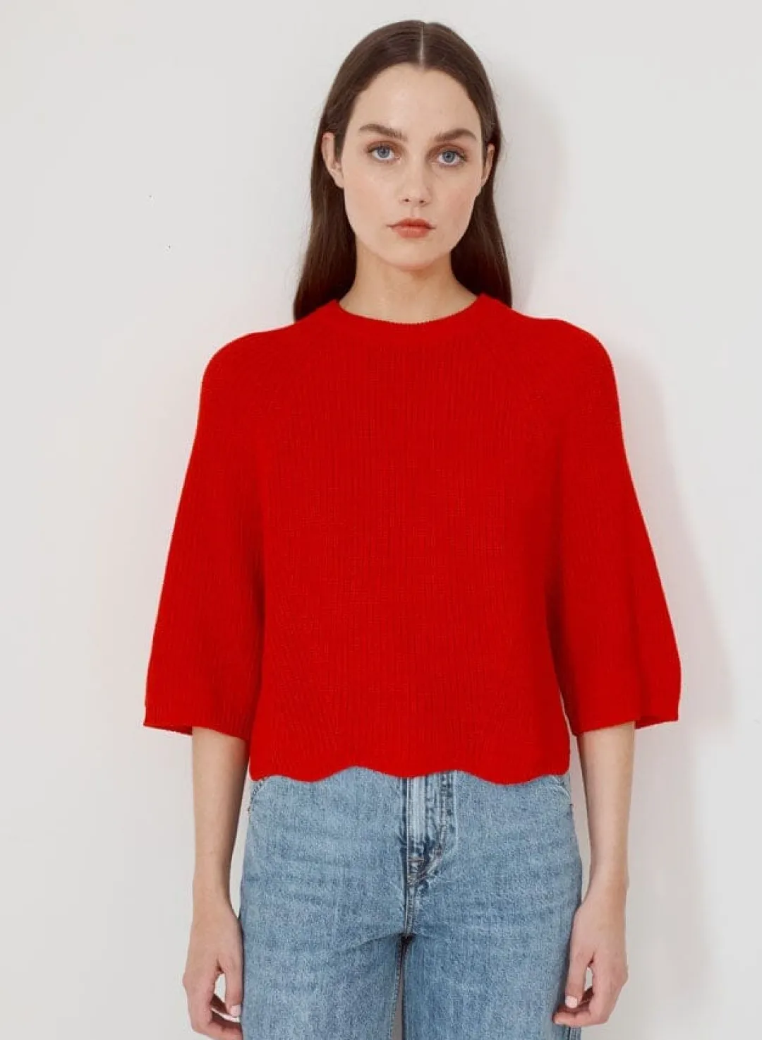 Wide Sleeve Scalloped Edge Shaker